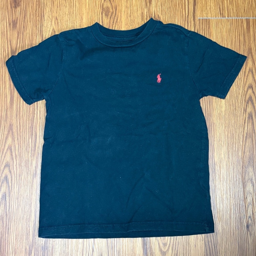 Polo Ralph Lauren Kids Black Short Sleeve T-Shirt Red Pony Logo Size 6